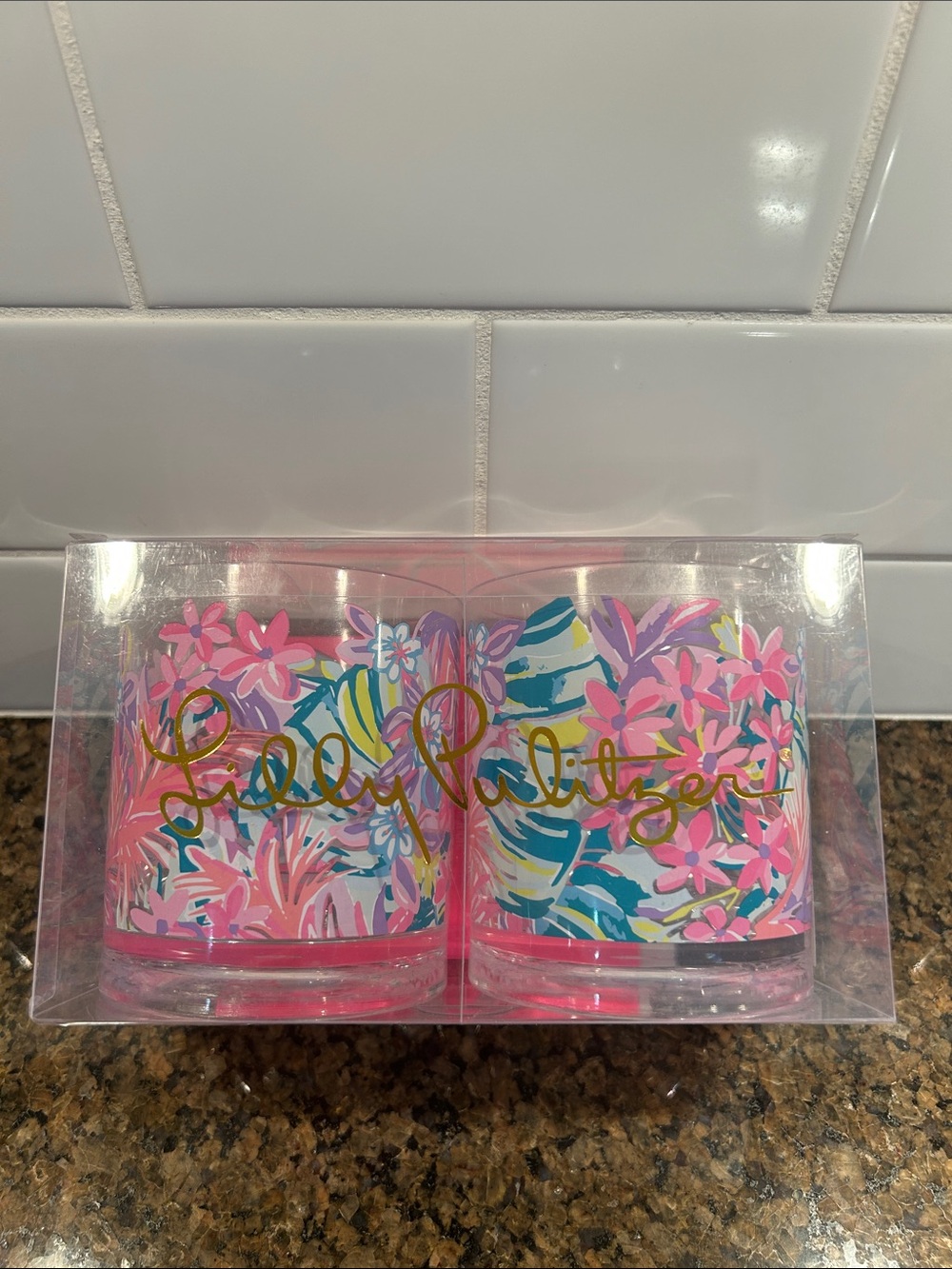 Lilly Pulitzer Pink Floral Acrylic Glasses Set of 2